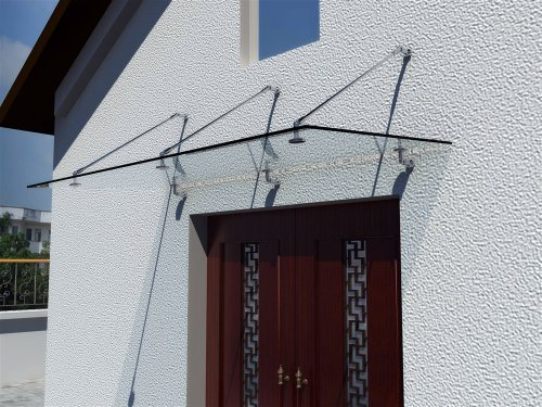 Glasvordach 200cm x 90cm, Vordach aus 13,14 mm starkem Verbundsicherheitsglas (VSG) mit 3 hochwertigen V2A Edelstahlbeschlägen - ALLE GRÖßEN