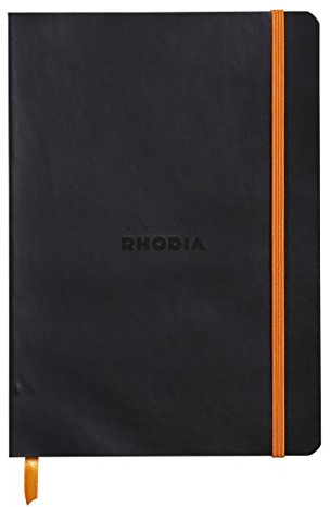 RHODIA 117402C - Black Flexible Notebook - A5 - Lined - 160 pages - Clairefontaine Ivory Paper 90 g/m - Bookmark, Elastic Closure - Faux Leather Cover - Rhodiarama Collection