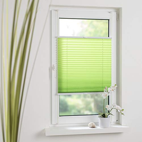 Liedeco® Plissee verspannt mit Klemmträger / 80 x 220 cm Apple Green (grün) (BxH)/ lichtdurchlässig Blickdicht und stufenlos verstellbar/leichte Innen-Montage ohne Bohren