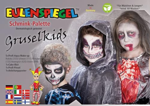 Eulenspiegel 206348 - Schmink-Palette Gruselkids, 6 x 3,5 ml Farbe, 1 Pinsel, 1 Anleitung, Schminkfarben