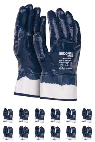 DONAU SAFETY Nitril-Arbeitshandschuhe Vollbeschichtet/Dunkelblau Blau/Größe 10, 12 Paar/Handschuhe/Wasserdichte ölbeständig Abriebfest Schutzhandschuhe Nitrilhandschuhe