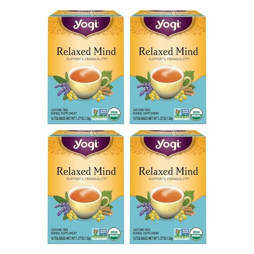 Yogi Tea Relaxed Mind Tea - 16 Bags per Pack (4 Packs) - Relaxing, Calming Organic Tea for Stress Support - Includes Ashwagandha Root, Sage Leaf, Lavender Flower, Peppermint Leaf & More