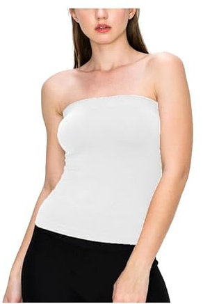 R&N FASHIONS Womens Bandeau Vest Top Strapless Boob Tube Bra Off Shoulder Sleeveless Elastic Fit Viscose Fabric Comfortable Layering Summer Wear (White, 12-14)