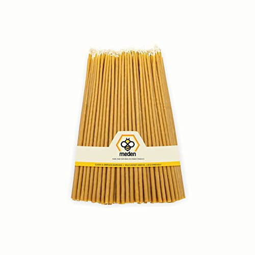 Meden 100% pura cera d'api candele da chiesa – altezza 22 cm (giallo) – fatto a mano – Dipper affusolato (200 pezzi – 920 g)