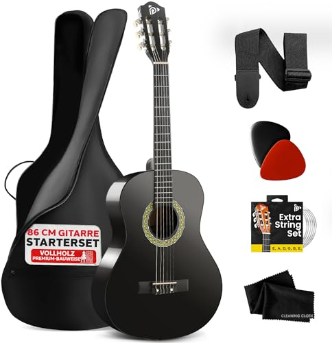 Pyle 1/2 Konzertgitarre, Kindergitarre mit Nylonsaiten inkl. Tasche, Plektren, Gurt & Erstatzsaiten, Gitarre- 86cm, ab 6 Jahre Ideal für Anfänger & Musikliebhaber