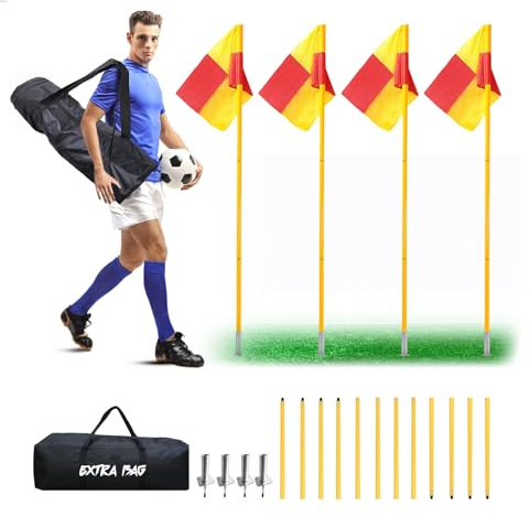 Soccer Corner Flags with Storage Bag, Set of 4 Corner Flags for Soccer Field, Football soccer training supplies, Long-term Use PVC Soccer Flag Poles, Wind Resistant, Portable soccer court marker with corner, soccer field flags, Easy Install and Carry