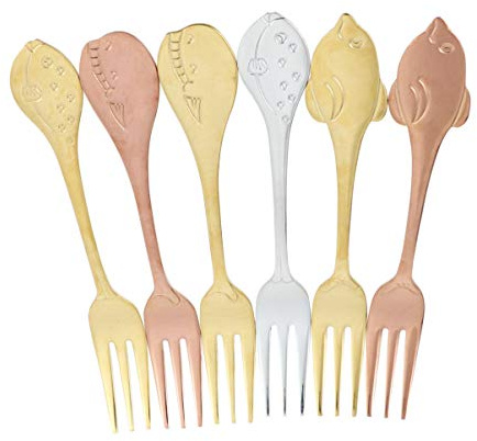 6Pcs Stainless Steel Dessert Forks Long Handle Fish Series Flatware | Dolphin, Puffer and Whale Shapes, Fine Polished Stainless Cutlery for Restaurant Appetisers and Birthday Tables