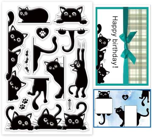 GLOBLELAND Black Cat Clear Stamps for DIY Scrapbooking Cat Border Silicone Stamp Seals Transparent Stamps for Cards Making Photo Album Journal Home Decoration 6.3×4.33inch