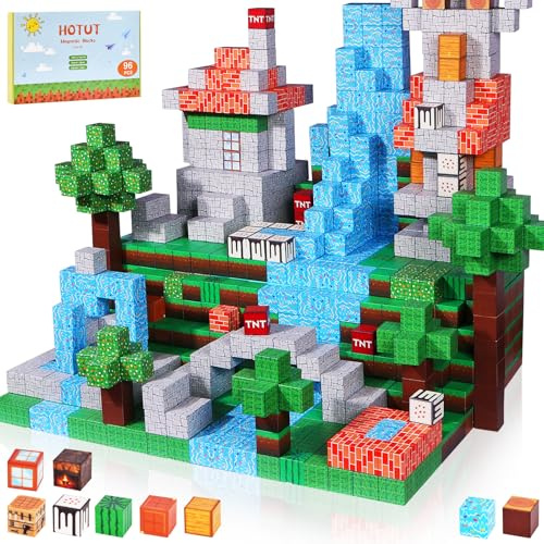 HOTUT Blocchi Magneti Set Giocattoli per Bambini, 96 Pezzi Giocattoli da Costruzione Magnetici Montessori Costruisci il Mio Mondo Magnetico, Giocattolo Magnetico Regalo per Ragazzi e Ragazze 3+ Anni