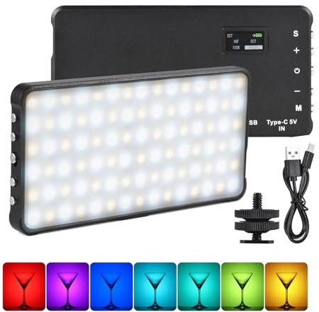 Camnoon RGB Video Lampe, 135 LED Lampe Vidéo, 4000 mAh Batterie, 2800K-6800K, Intensité Variable, 17 Modes Scène, avec Adaptateur Griffe Froide, pour Vlog Live Streaming, Clairage Vidéo Conférence