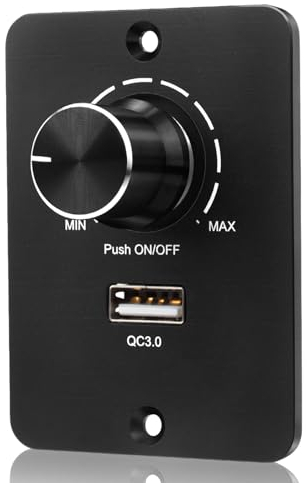 VIPMOON DC 12-24V PWM LED Dimmer 5A, 3 fils Gradateur en continu avec USB avec QC3.0, gradation en continu, pour RV bateau camion caravane remorque lumière luminaire dimmable LED lampe