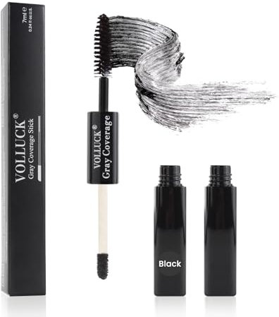 VOLLUCK Haarmascara, Sofortige Graue Haare Abdecken für Frauen und Männer, 2-in-1 Natürlich Ansatzfarbe zum Kaschieren des Haaransatzes für Alle Haartypen (Schwarz, 7 ML)