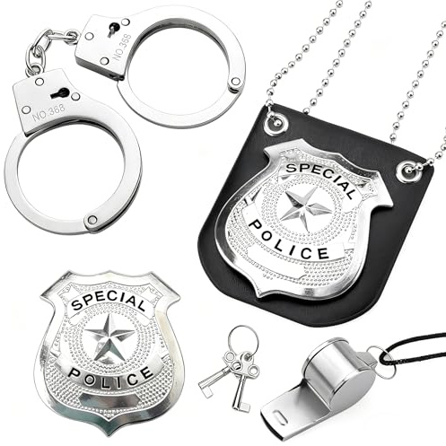 GDJIAJT Ensemble de menottes de police en acier véritable menottes pour enfants, accessoires de police pour enfants, cosplay, costume