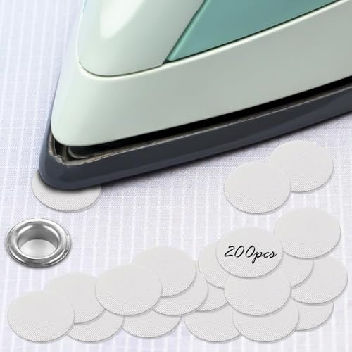 200 Stück Aufbügelbar Ösenpatch, Ösen Bügelflicken, Ø20mm Rund Selbstklebende Reparaturflicken, Stoff Flicken zum Aufbügeln Zur Verstärkung oder Reparatur bei Ausgerissenen Ösen(Weiß)