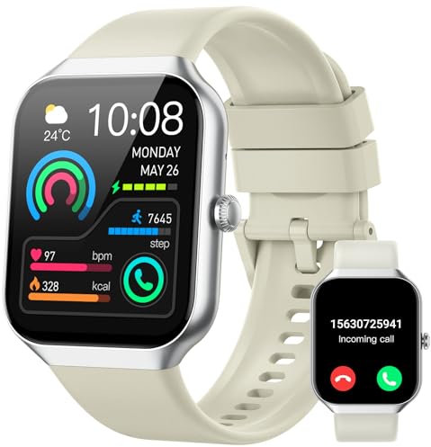 Smart Watch for Men Women Answer/Make Calls, 1.96 Fitness Watch Step Counter Heart Rate Sleep Monitor, Fitness Tracker 113+ Sports Activity Trackers IP68 Waterproof Smartwatches for Android IOS Beige
