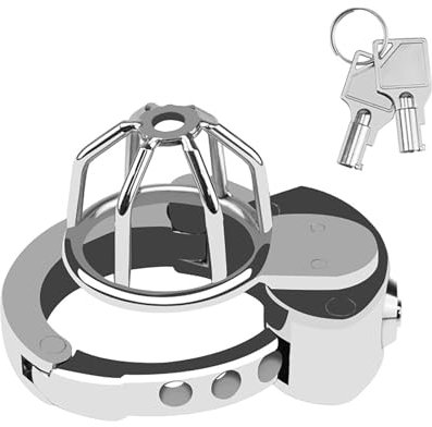 Cage de chasteté pour hommes avec verrouillage en un clic, sextoy pour adultes avec anneau réglable, cage à pénis en acier inoxydable avec trous d'aération et doubles clés (C-60)