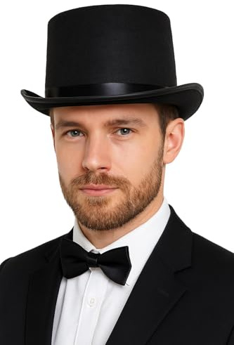 Chapeau haut-de-forme en feutre noir pour homme – Chapeau de costume victorien – Accessoire classique formel pour mariage, théâtre, steampunk et événements historiques