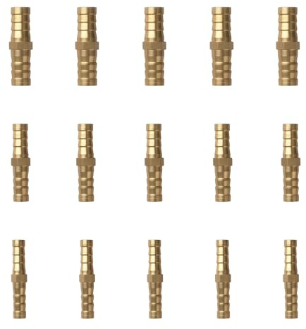 15 Pcs Brass Barb Hose Fittings, 6mm 8mm 10mm Hose Connectors, BrassHose Barb Fittings, 2 Way Straight Connector Coupler for Air Line Water Pipe Hoses Pipe Fuel Line Connectors