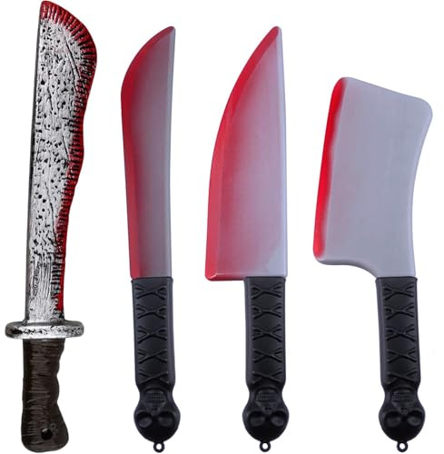 Kezidhp Coltello Finto Halloween 4 Pezzi – Coltelli Insanguinati Plastica 38-43cm, Accessori Costume Horror, Decorazioni Festa Scherzi Halloween Party