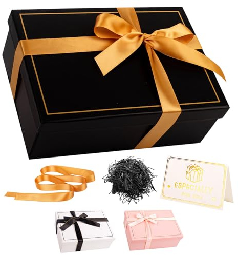 Svart presentask med lock 25 x 18 x 9 cm - medel/stora lyxiga presentlådor för presenter, tom kartong presentförpackning för födelsedag, jul, bröllop, alla hjärtans dag, presentförpackning