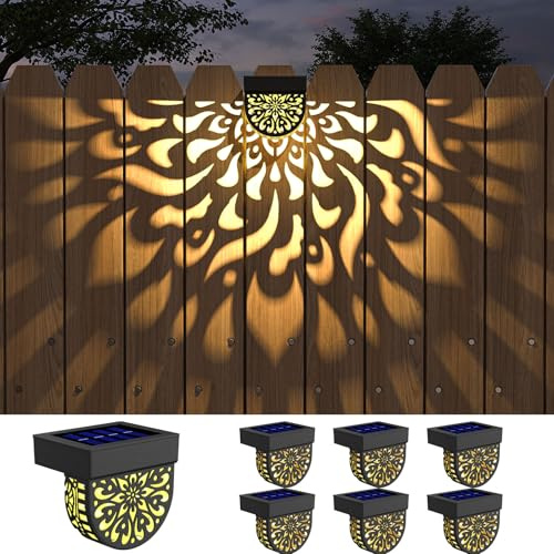 EKQ 6 Pack Solar Fence Lights Wall lihgts Outdoor Decorations Solar Powered Step Deck Lights Warm Yellow Light Waterproof Decorative Lighting for Garden, Front Door, Backyard