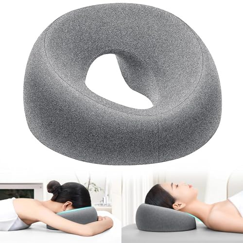 Dwitkul Almohada de Masaje Facial Boca Abajo con Agujero - Reposacabezas en Forma de U con Espuma Viscoelástica - Ideal para Camillas de Masaje, SPA, Salones de Belleza y Uso Doméstico（Gris）