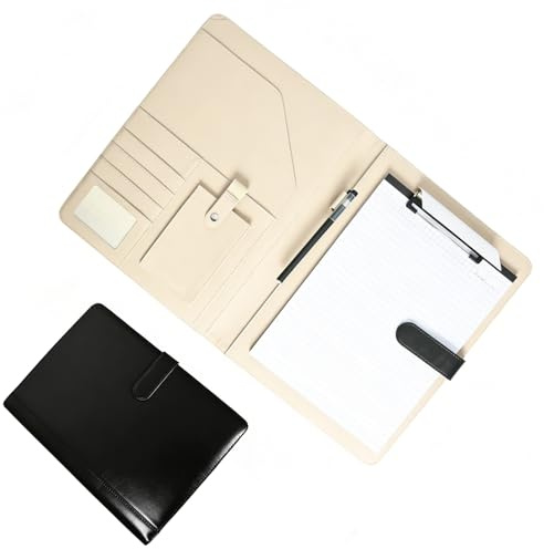 Cartella A4 con Clip e Copertina, Portadocumenti Multifunzione in Plastica Rigida con Tasca Telefono, Penna Nera e Blocco Note A4 Inclusi, per Ufficio, Riunioni e Studio (Nero)