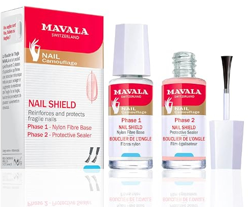 MAVALA - Nail Shield 2 x 10 ml, Escudo Protector Endurecedor, Refuerza y Protege las Uñas Frágiles, Tratamiento Fortalecedor de Uñas, Escudo Protector, Kit Base + Sellador Protector