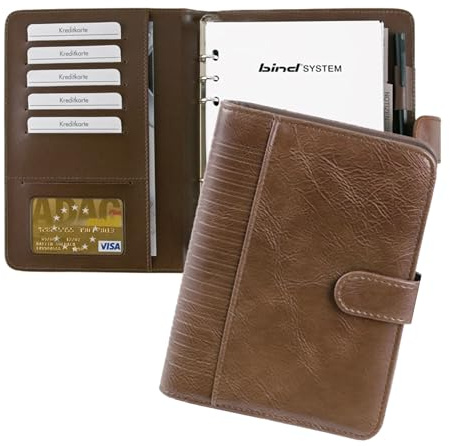BIND 15601 Systemplaner A5 aus Lederimitat, brauner Timeplaner, Mappe ca. 24 x 19 x 4 cm, Kalendermappe mit Systemeinlage mit Kalender 1 Woche=2 Seiten, Systemmappe mit Druckverschluss