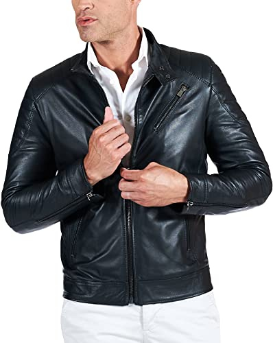 D'Arienzo - Giacca in Pelle Uomo Nera Trapuntata Made in Italy Vera Pelle Giacca Giubbotto Giubbino Moto Nero/58