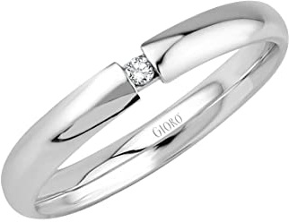 GIORO Tiala Damen Ring Verlobungsring Antragsring 925 Silber *handgefasster Zirkonia Stein* Weißgold Platin Optik mit Gravur (62 (19.7))