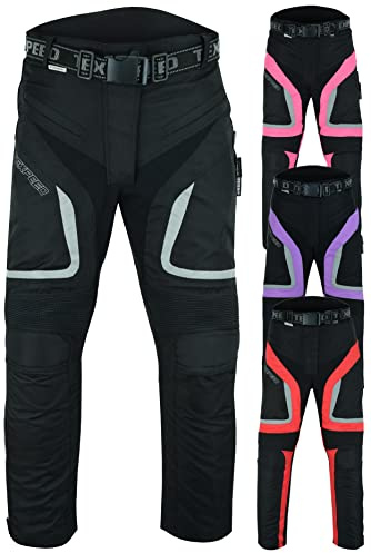 Texpeed Pantaloni da moto donna con protezioni - Tessuto impermeabile per scooter per Estate/Inverno - Armatura certificata CE (EN 1621-1) protettivi Nero - M Girovita/Gamba Lunga