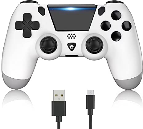 YUYIU 【Wireless Controller für PS4 Remote Plays-tation 4/Slim/Pro/PC, Controller mit doppelter Vibration Shock Speaker, Jack für Kopfhörer Touch Pad Six Axis Motion Control (weiß)