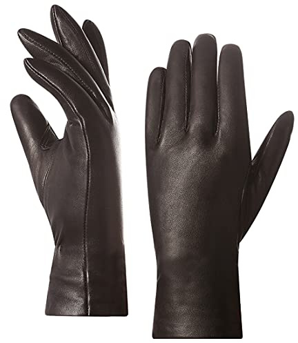 Harssidanzar Gants en cuir véritable pour femmes, en cuir d'agneau véritable doublé de cachemire, gants de conduite chauds pour femmes, brun,XL