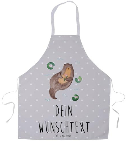 Mr. & Mrs. Panda Personalisierte Kochschürze Otter Seerose - Geschenke, Schürze Aus Leinen Mit Wunschtext, Fluss, Seeotter, Grillschürze Namen, Lieblingstag, Kinderschürze Personalisiert, Wasser