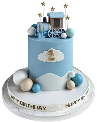 18PCS Train Cake Toppers Balls Cake Decorations with Star Cake Toppers for Boy Girl Baby Shower Train Theme Birthday Party Decorations (Blue)