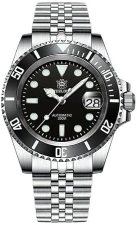 London Craftwork Steeldive SD1953 Montre de plongée avec lunette en céramique 41 mm résistante à l'eau Mouvement NH35, Noir (bracelet en acier), Montre de plongée