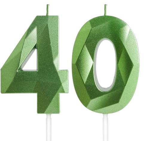 Yiran Candele per Torta Numero 40 Verde, Candele Compleanno 40 Anni Uomo Donna Particolari, Decorazione Torta di Compleanno Matrimonio Anniversario Feste Celebrazione