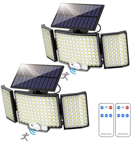 Outdoor Solar Lights, 212 LED Solar Motion Sensor Security Lights 270° Wide Lighting Angle 3 Modes Solar Powered IP65 Waterproof Flood Wall Lampe with Remote for Garden Front Door Yard (2 Pack)