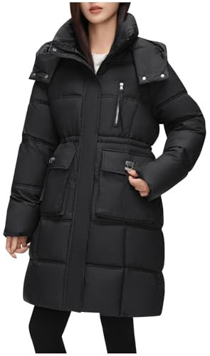 KOG Winterjacke Damen Daunenjacke Warmes Jacke Baumwolle Fahrradmantel Jacken Oberteil Sale Damen Casual Hemdjacke Winter Kapuzenjacke Teenager Mädchen Wollmantel Prime Schwarz M