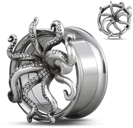COOEAR Screw Back Stainless Steel Ear Tunnel and Plug Gauges for Earrings, Octopus Logo Piercing Expander Stretchers.