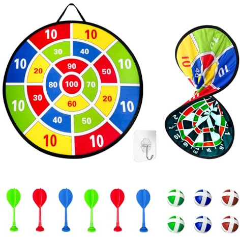 Jeu de Fléchettes pour Enfants,fléchettes Double Face avec balles,fléchettes Pliable, Jouet pour Enfants sûr，Jeux de Fête Intérieurs et Extérieurs Garçon Fille et Adulte (Noir et blanc, 66cm)