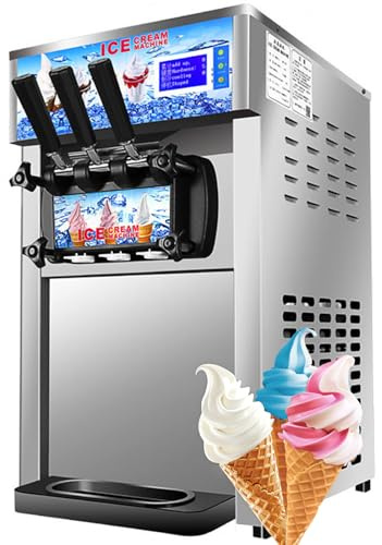 Commercial Soft Serve Ice Cream Machine, 18L/H Yield 1200W Softserve Ice-cream Machine, Countertop Soft Ice Cream Maker with 3 Flavors LCD Panel for Bars Coffee Shop Restaurant Home