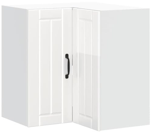 Tomostar Meuble d'angle Haut de Cuisine, Armoire Suspendue Cuisine Armoire Murale d'angle Lucca Blanc Brillant 57 x 57 x 60 cm