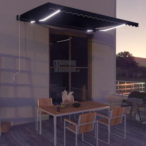 IKAYAA Toldo Retráctil Exterior 450 x 300 cm con luz LED, Enrollable, Inclinación Regulable, Manivela Incluida, para Balcón y Veranda Antracita