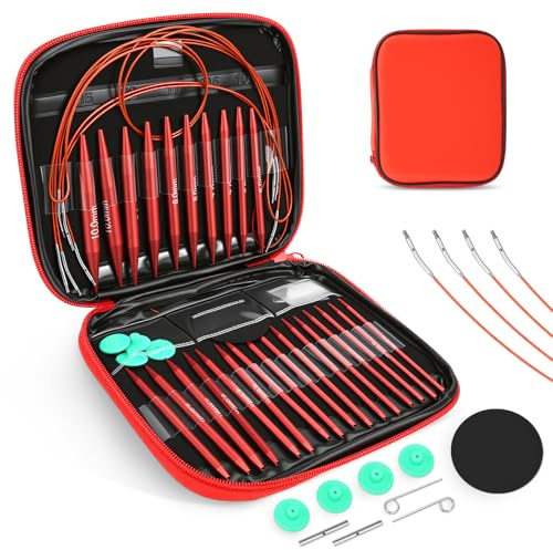 HISUEKIG 13 Paires Aiguilles Circulaires Tricot Interchangeable, Kit d'Aiguilles à Tricoter en Aluminium Léger avec Étui et Accessoires, d'Aiguilles Circulaires Tricot, 3,0-10,0mm