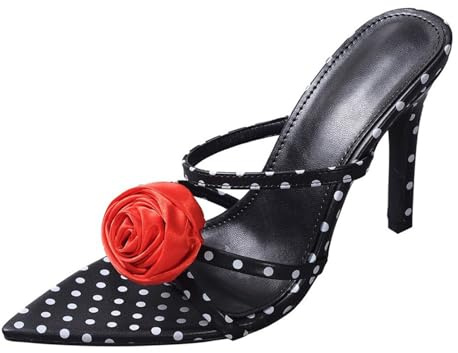Scarpe Donna con Tacco Alto con Tacco a Spillo 9 cm Punta Aperta décolleté a Punta Tacco Fiori Rossi per Matrimoni, Galà, Appuntamenti e Feste-Numeric_40