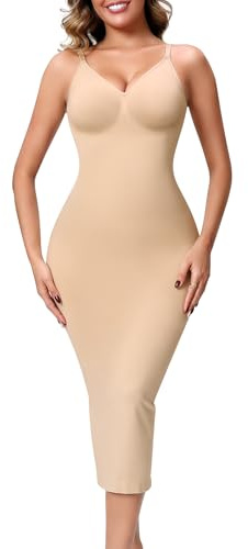 ANNZHIBRA Shapewear Slip for Women, Seamless V Neck Body Shaper, Tummy Control Back Slit Slip Dress