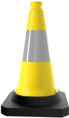 Berry Traffic Cone 500 MM | High Visibility Reflective Yellow Safety Cone with Black Weighted Base | Wind Resistant PE Road Cone for Driveway, Street, Parking & Construction Use - 1 Cone