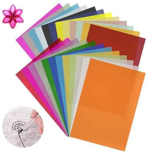 OSDUE Papier Calque Couleur, 24 Feuilles Transparent A4 110g/m² | 20 Couleurs Papier Vitrail pour Patron Bricolage Travaux Manuels Lanternes Impression Dessins Scrapbooking, Projets Créatifs